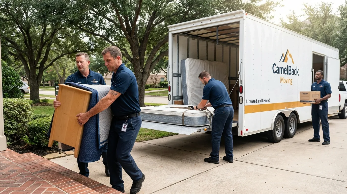 Crew loading residential truck for cross-state move from Hampton, VA