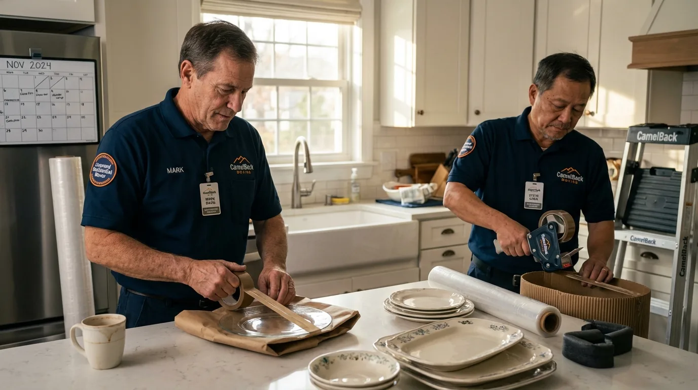 Professional crew packing kitchen dishware in Hampton, VA